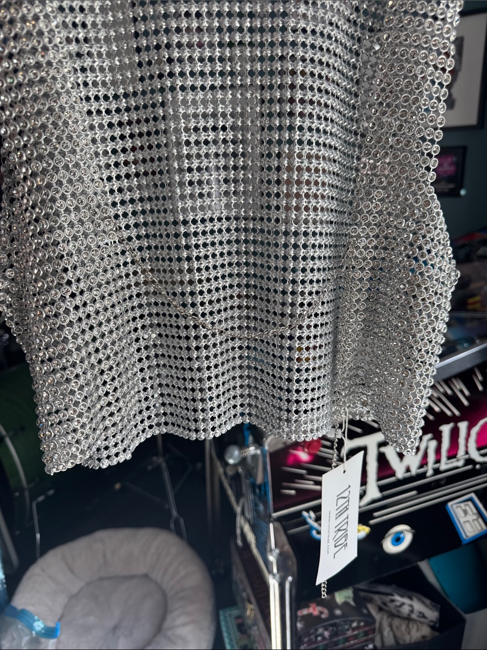 New With Tags 12th Tribe Silver Crystal Mesh Crop Top - Picture 4 of 8